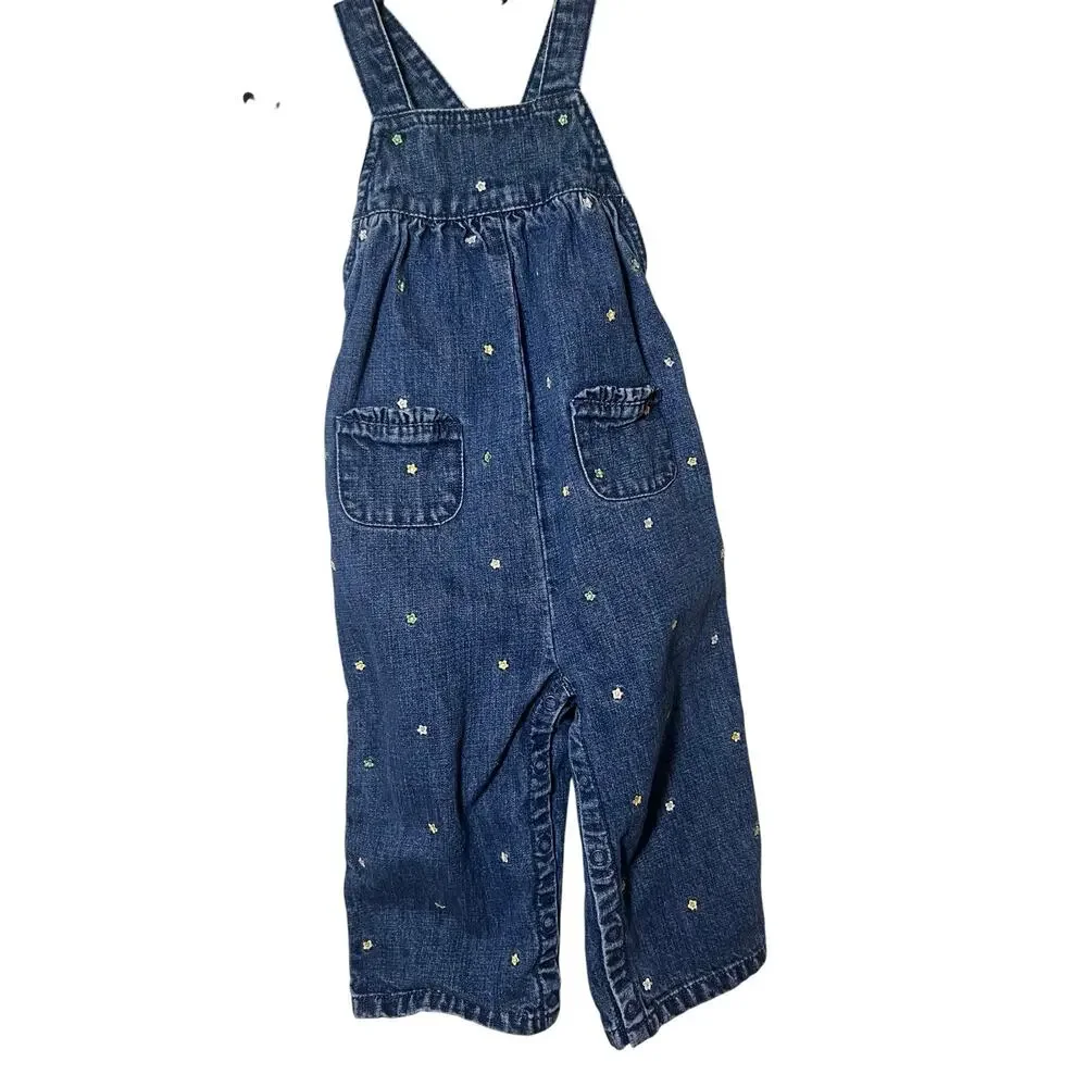 VTG Gymboree Girl’s 10-18 mo. 2002 Blue 100% Cotton Embroidered Flower Overalls